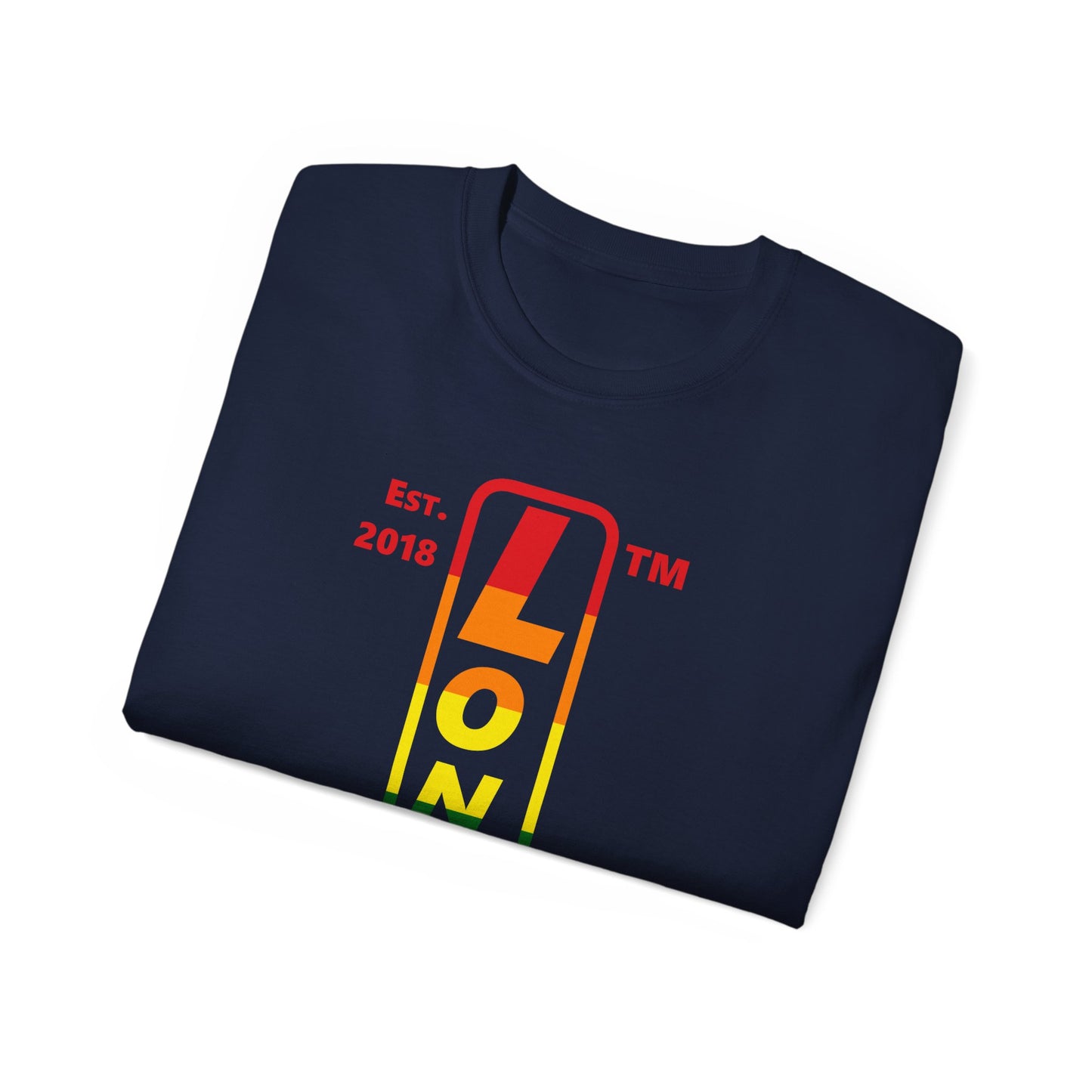 LongD Cotton Tee positive horizontal striped Hyde Park upright logo (Pride colors)