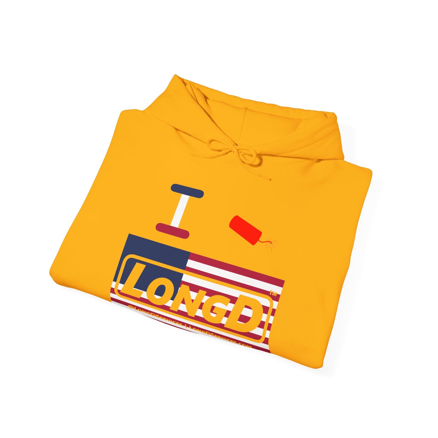I Firecracker LongD® Logo Hoodie red, white and blue negative flag