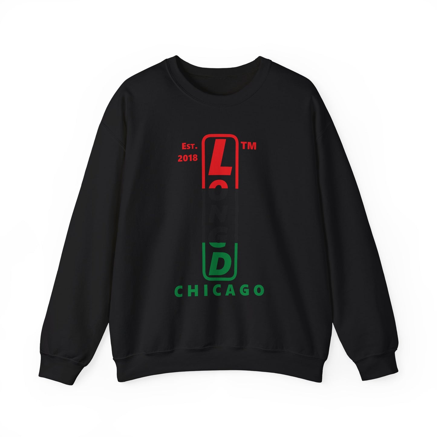 LongD positive horizontal 3-striped Chicago upright logo crewneck sweatshirt (Juneteenth colors)
