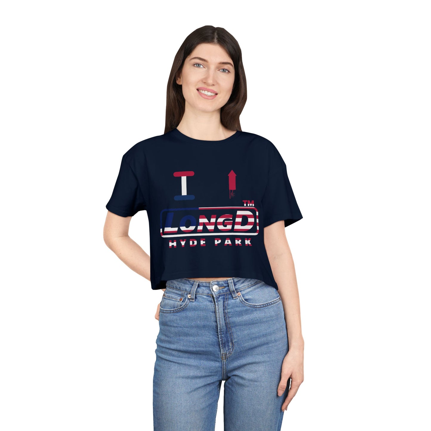 I firecracker LongD positive flag Hyde Park Logo Crop Tee (Patriotic colors)