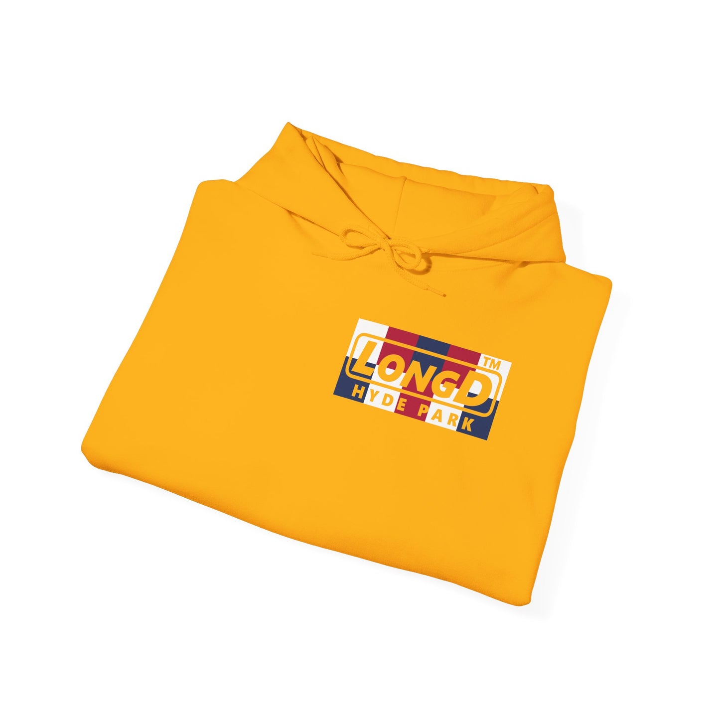 LongD® negative 2x5 4-print single breasted Hyde Park logo hoodie (patriotic colors)