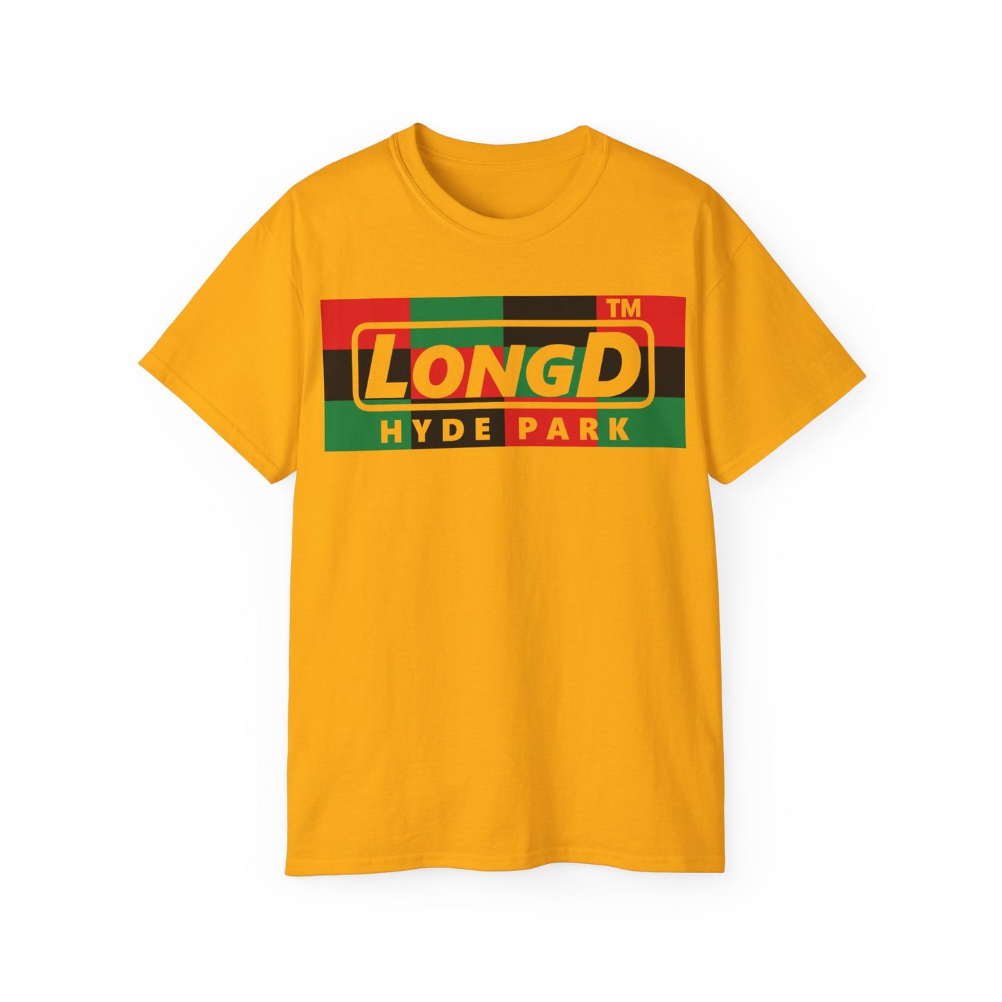 LongD negative 3x4 Hyde Park logo cotton tee (Juneteenth colors)
