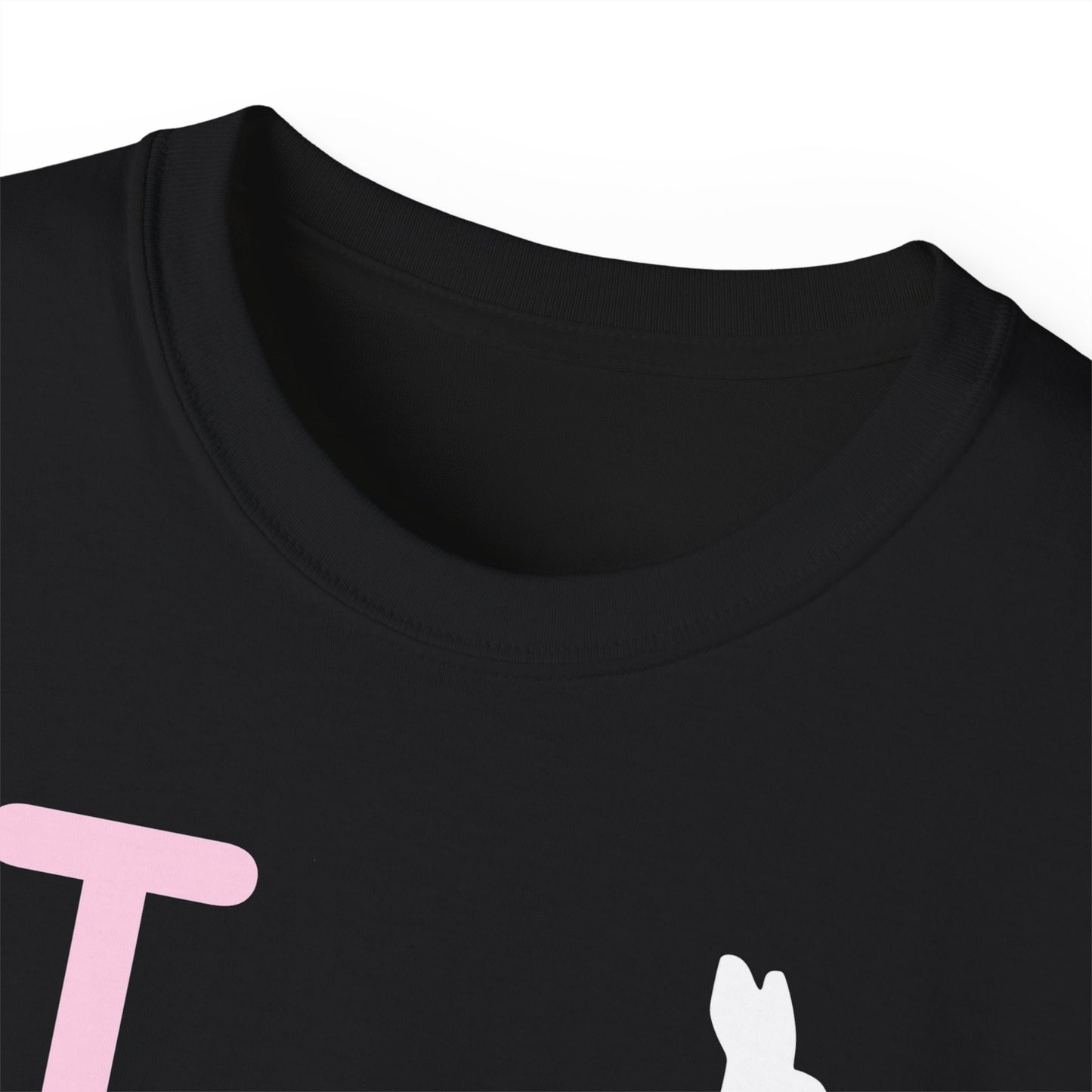 I Bunny LongD® Logo Cotton Tee Easter pastel pink negative text (white Easter Bunny)