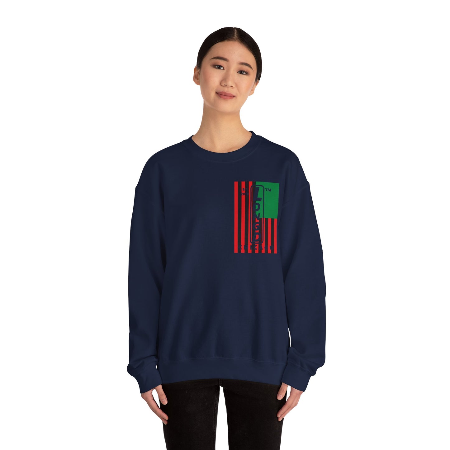 LongD negative cropped flag single-breasted front-back Chicago upright logo crewneck sweatshirt (Juneteenth colors)