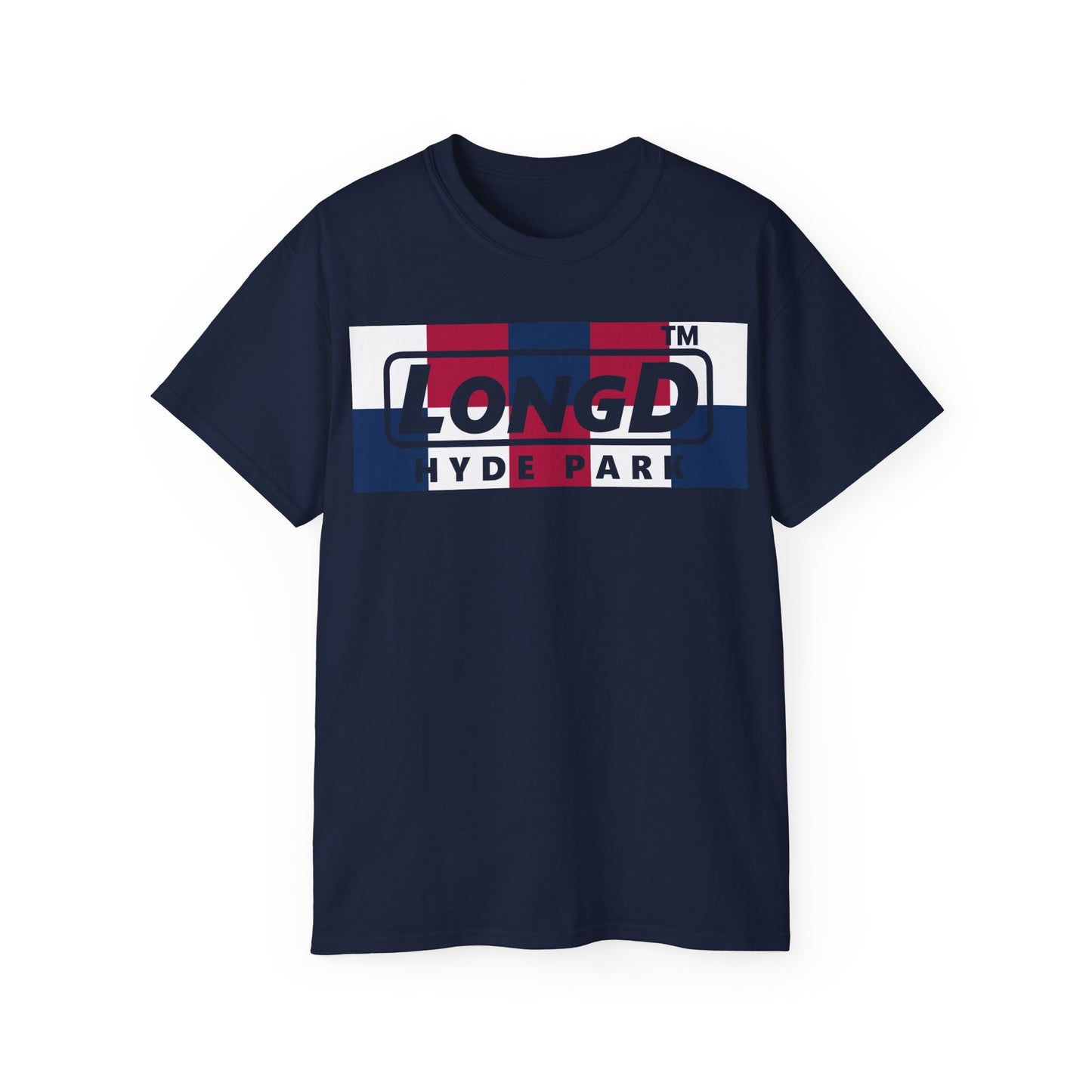 LongD negative 2x5 Hyde Park logo cotton tee (patriotic colors)
