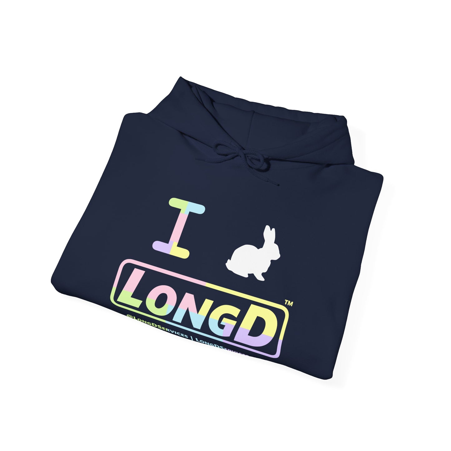 I Bunny LongD® Logo Hoodie Pastel variety text (White Easter Bunny)