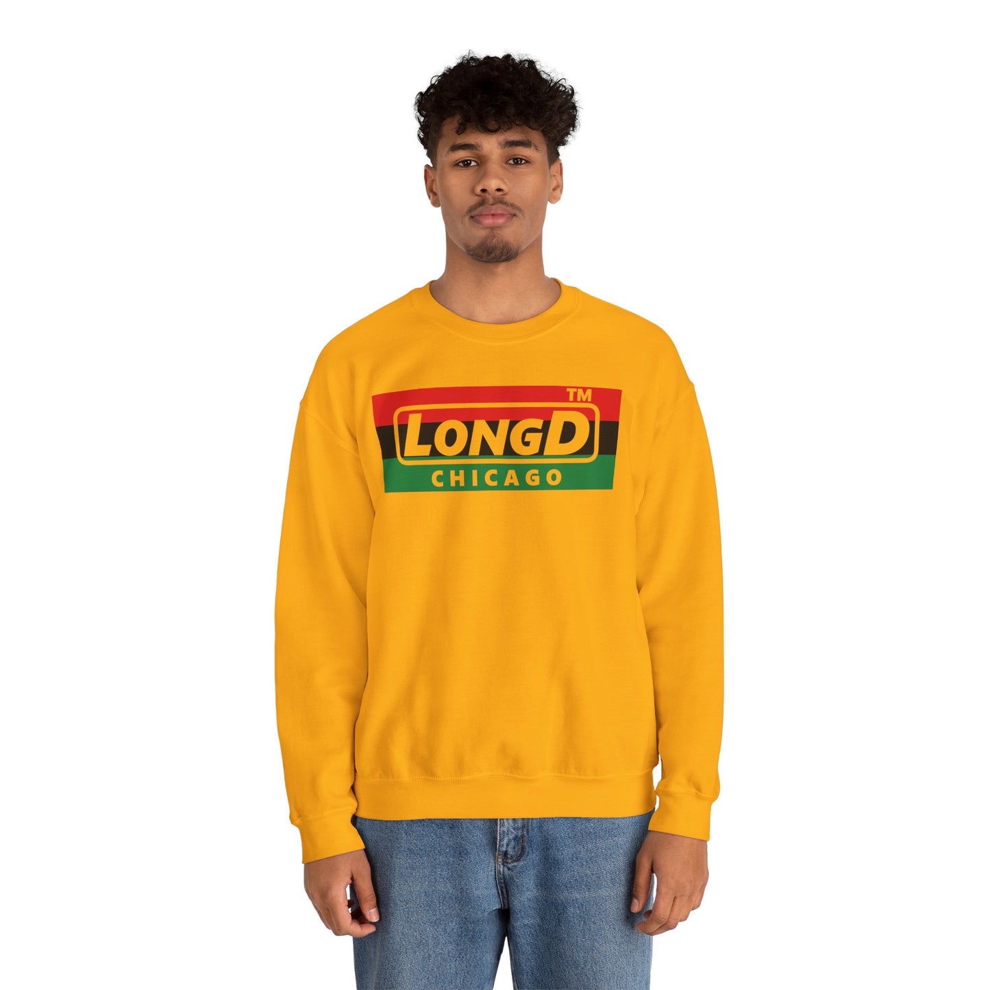 LongD negative horizontal 3-striped Chicago logo crewneck sweatshirt (Juneteenth colors)