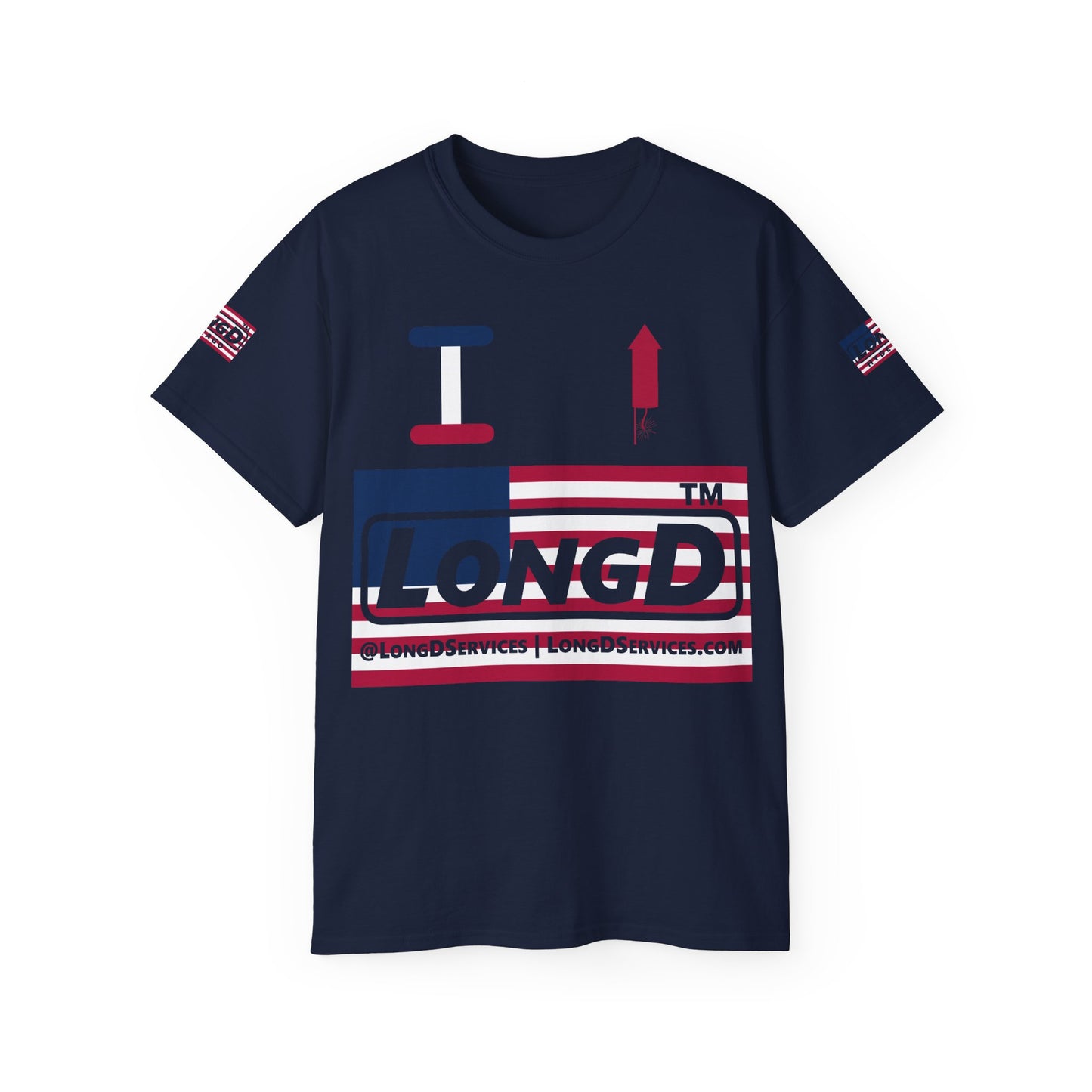 I firecracker LongD negative flag 4-print tag-domain logo cotton tee