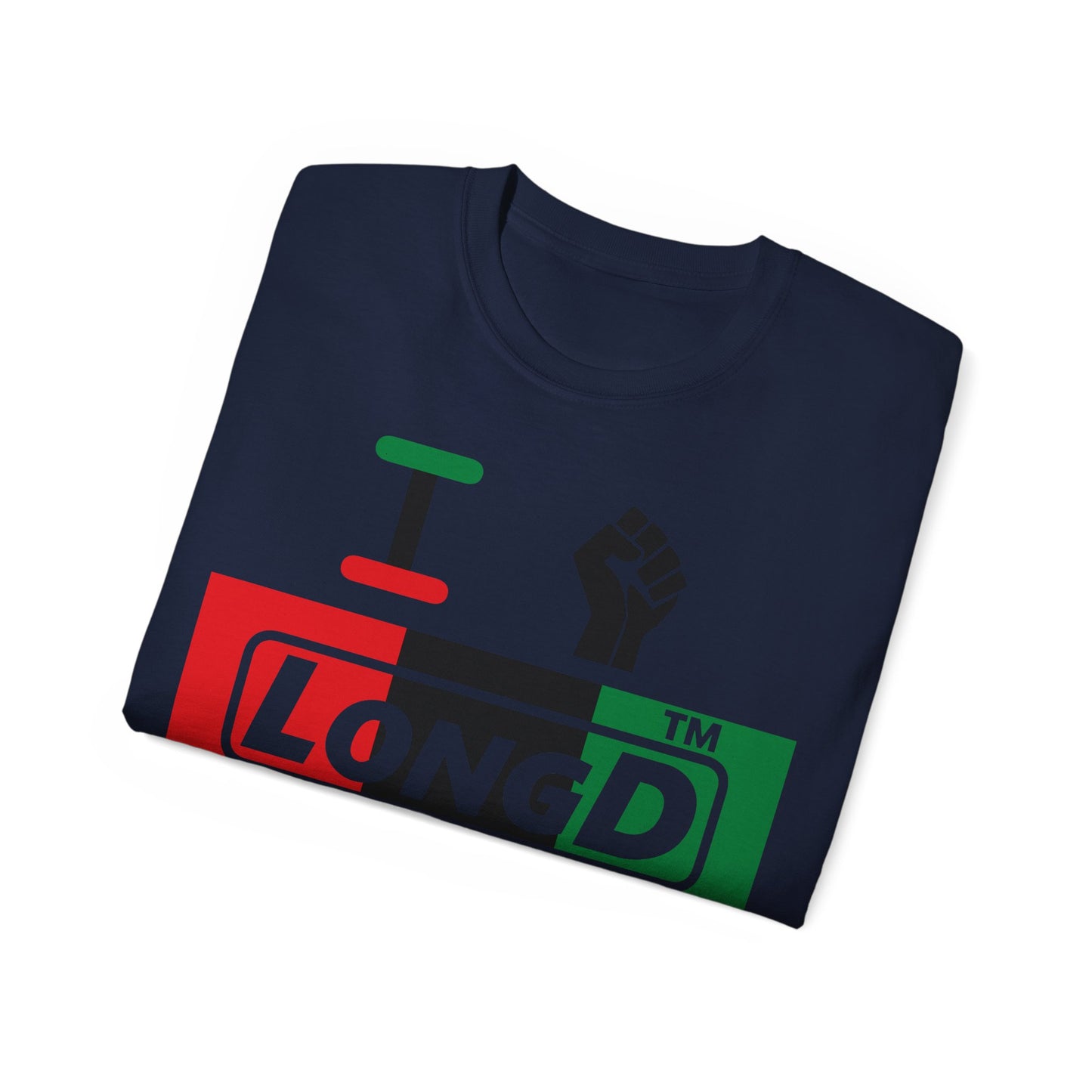 I fist LongD negative vertical 3-striped tag-domain logo cotton tee