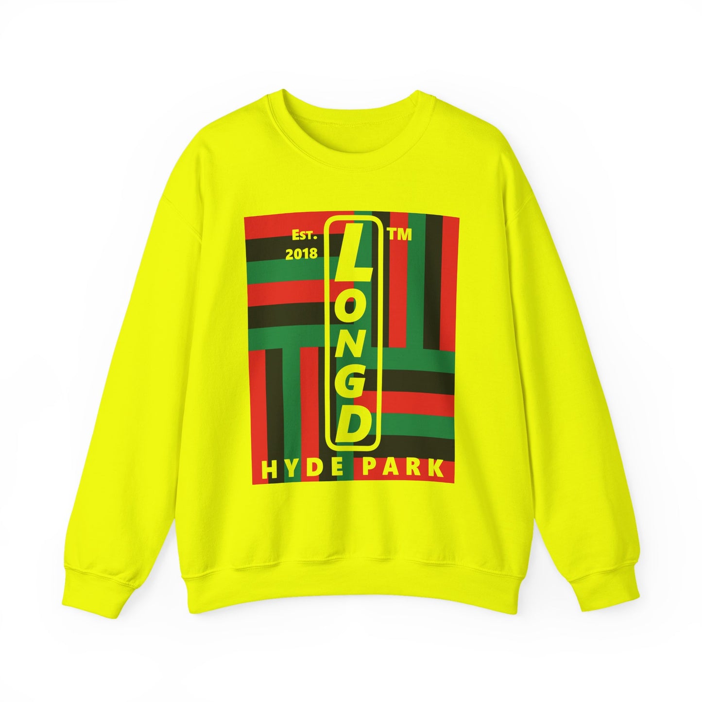 LongD negative windmill Hyde Park upright logo crewneck sweatshirt (Juneteenth colors)