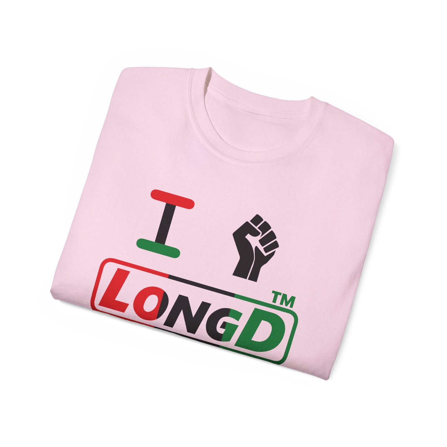 I fist LongD positive vertical 3-striped tag-domain logo cotton tee