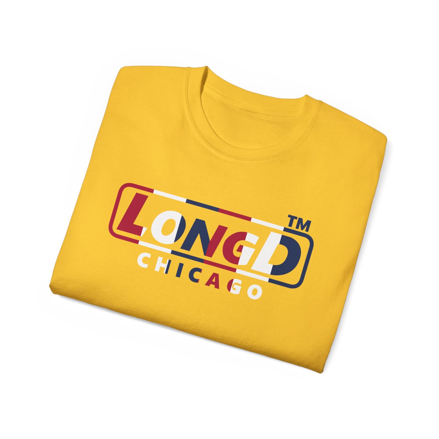 LongD positive vertical 6-striped Chicago logo cotton tee (patriotic colors)