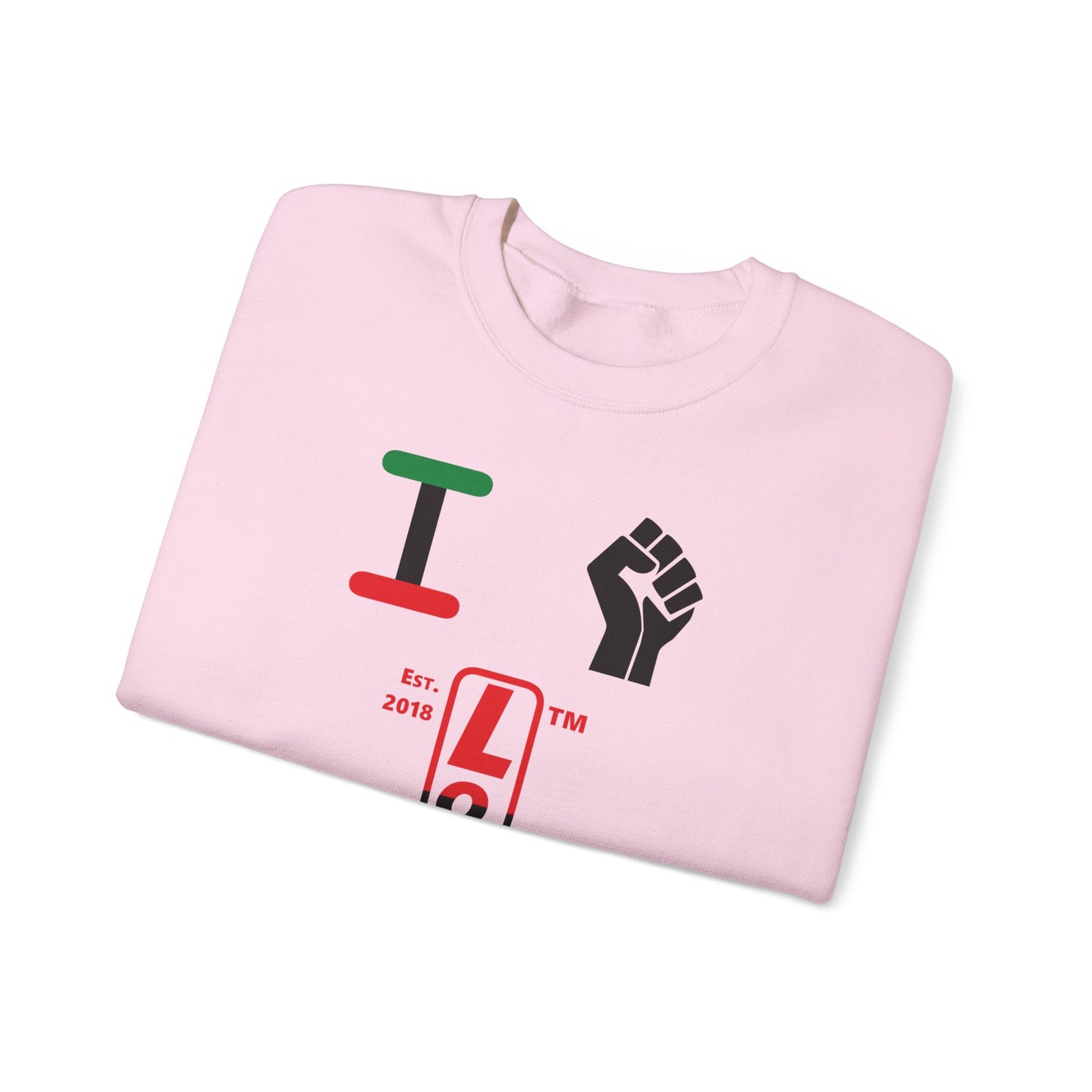 I Fist LongD positive horizontal 6-striped Hyde Park upright 4-print logo crewneck sweatshirt