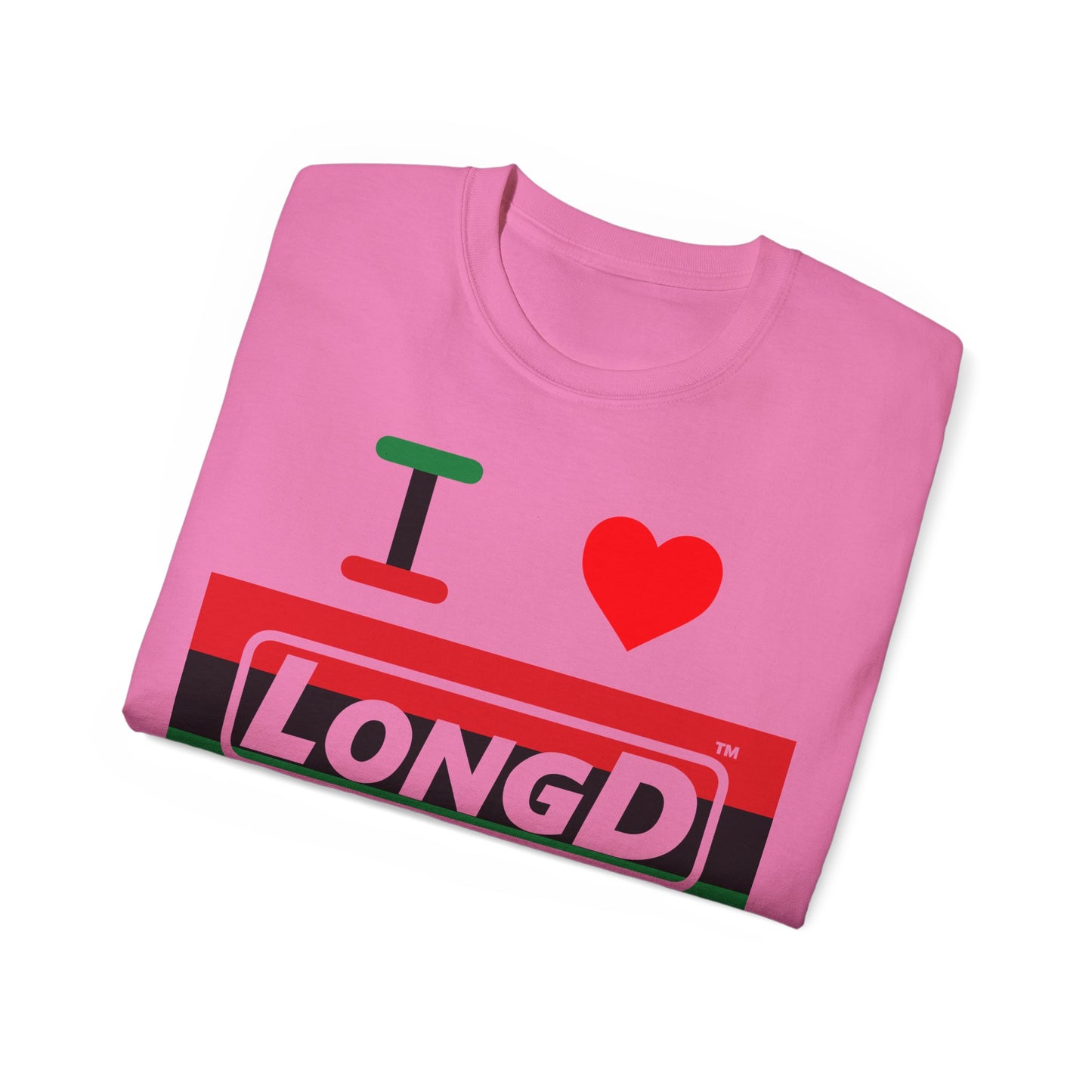 I Luv LongD® Logo Cotton Tee Juneteenth negative striped text