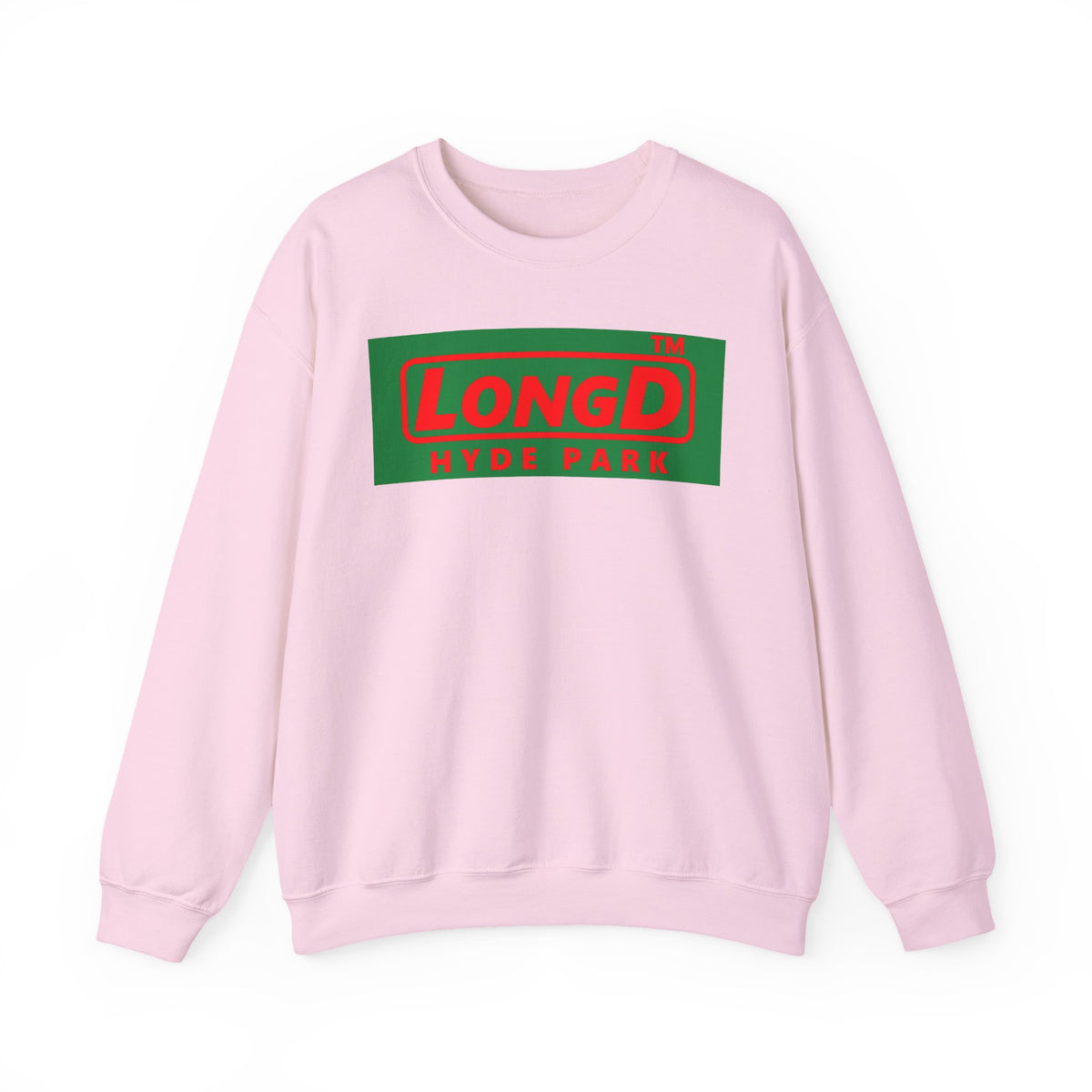 LongD Hyde Park logo positive red on negative green (Xmas colors) crewneck sweatshirt