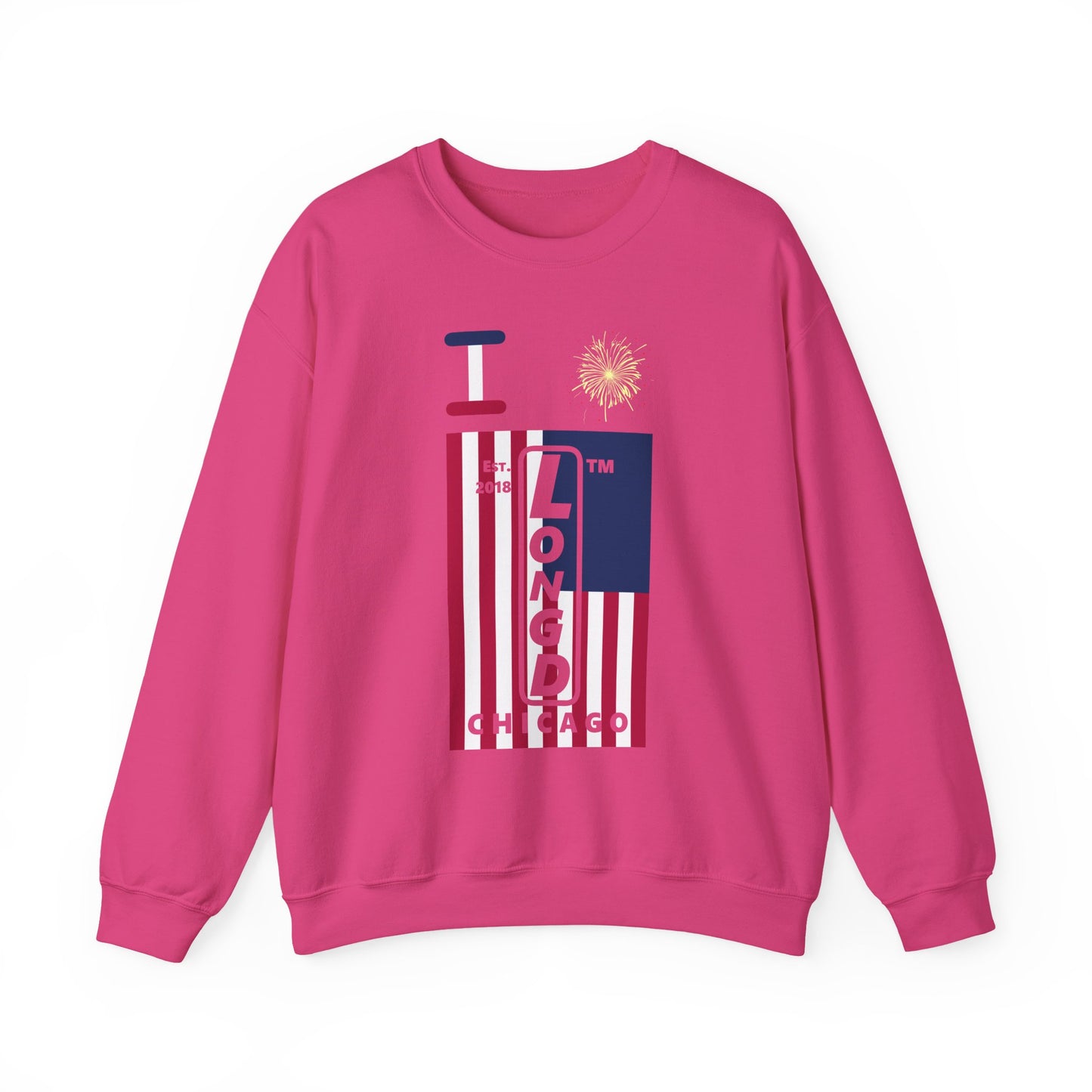 I Burst LongD negative cropped flag Chicago upright logo crewneck sweatshirt