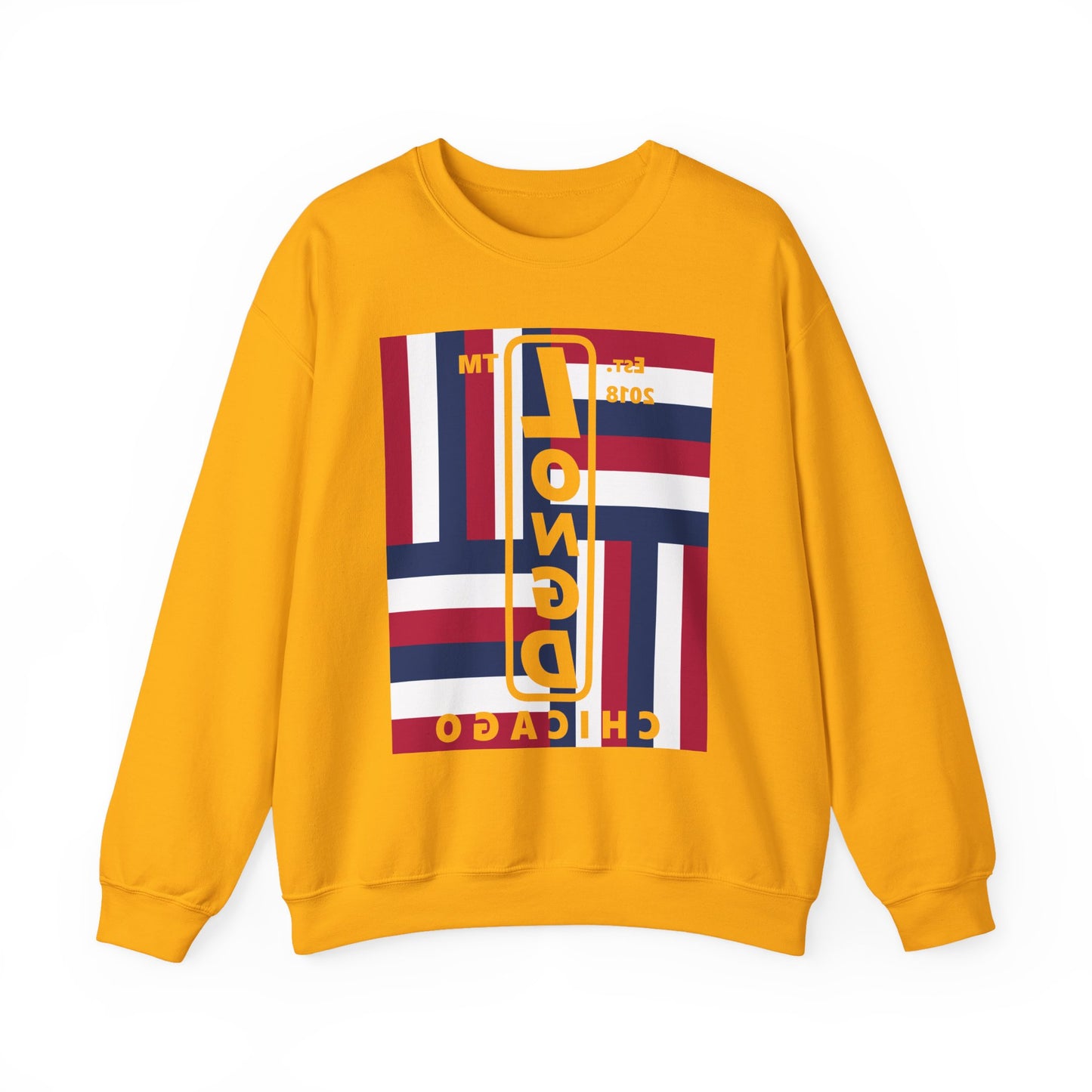 LongD negative rotated windmill Chicago front-back upright logo crewneck sweatshirt (patriotic colors)
