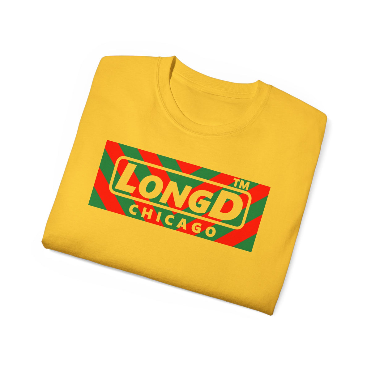 LongD Chicago negative downward chevron front-back logo (Xmas colors) cotton tee