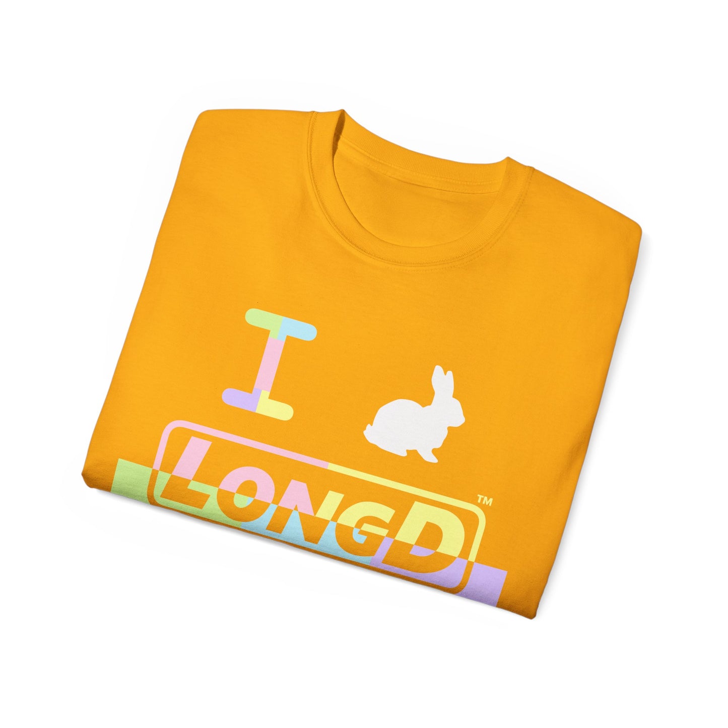 I Bunny LongD® Logo Cotton Tee Easter pastel variety positive top text and negative bottom text (white Easter Bunny)