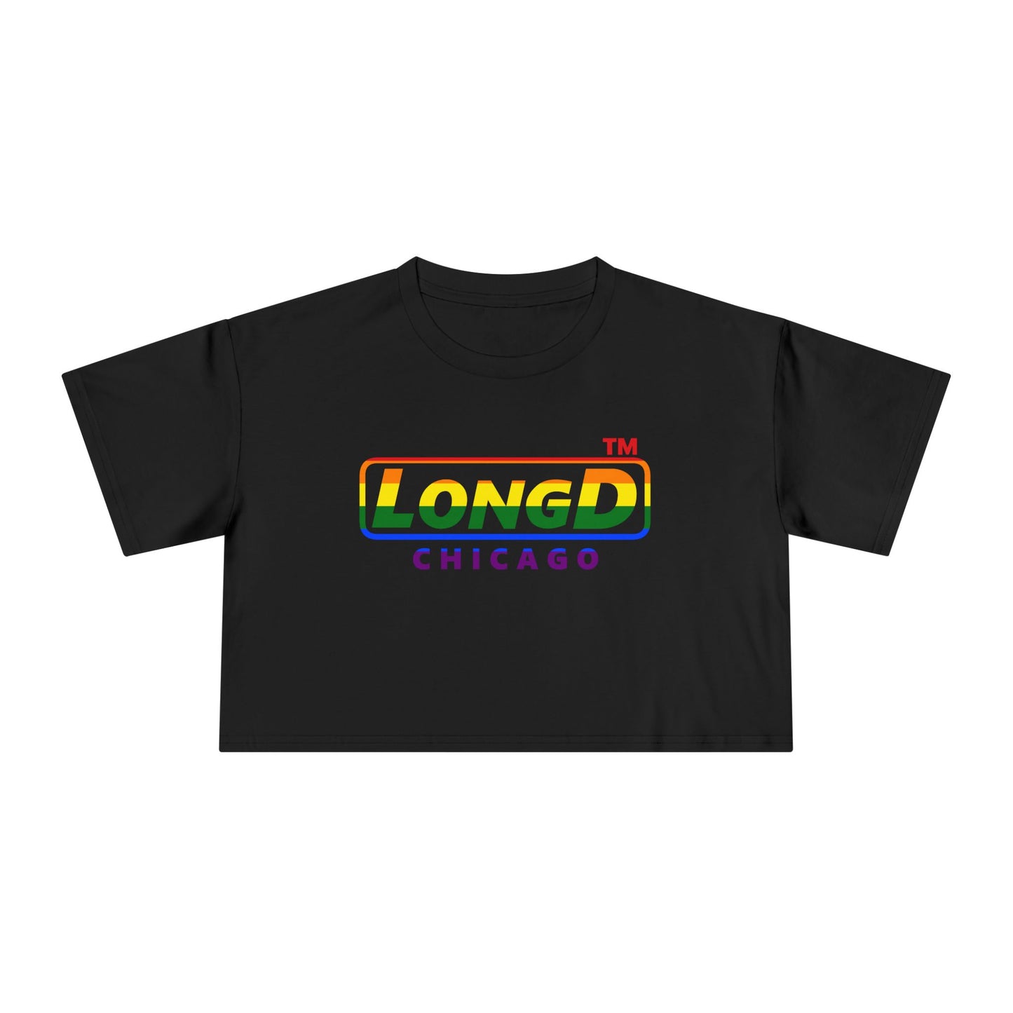 LongD positive horizontal 6-striped Chicago logo crop tee (Pride colors)