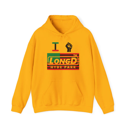 I fist LongD® negative flag Hyde Park logo Hoodie (Juneteenth colors)