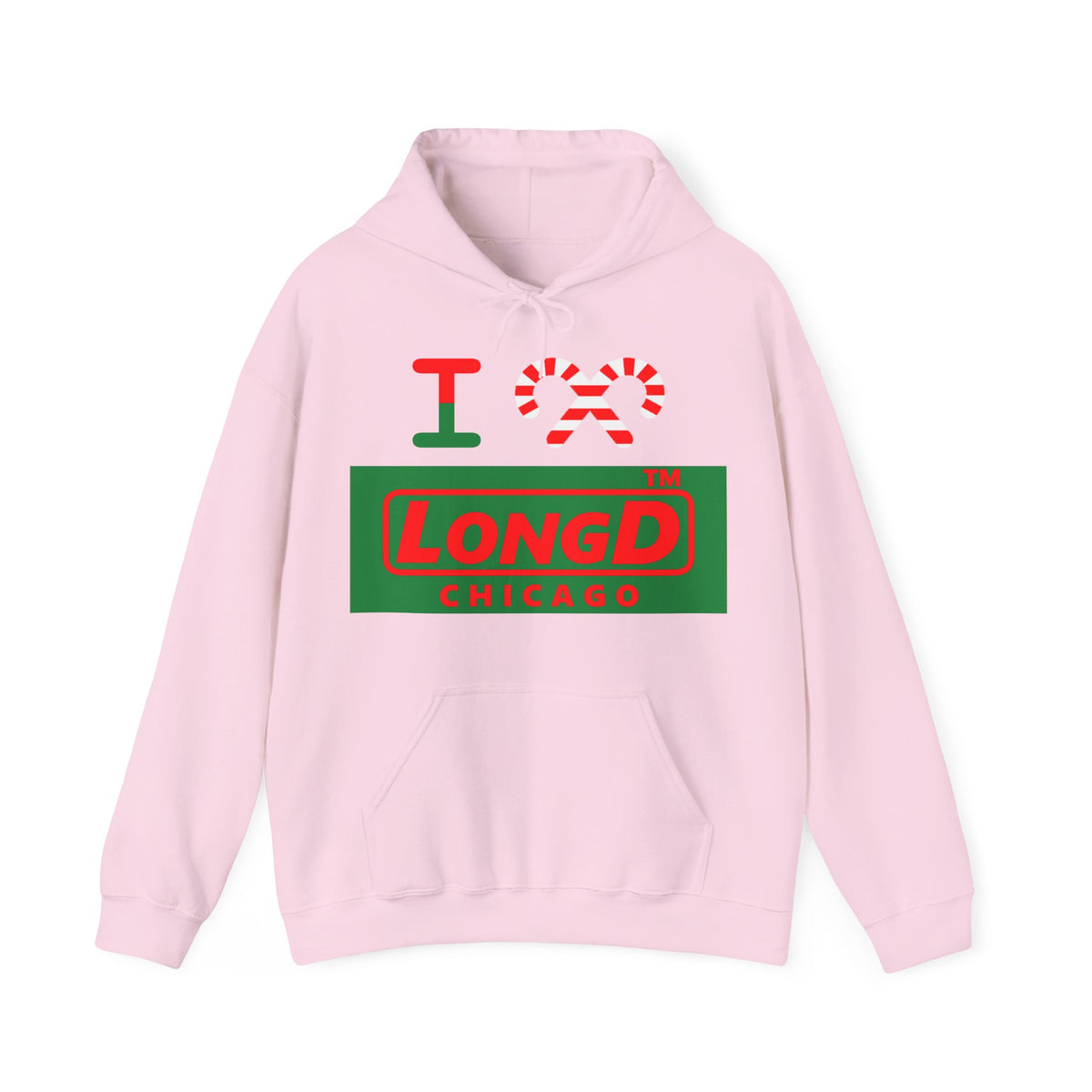 I candy cane LongD Chicago logo positive red on negative green hoodie