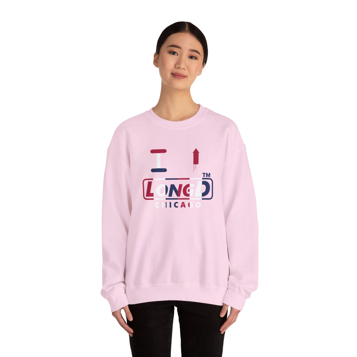 I firecracker LongD positive vertical 6-striped Chicago logo crewneck sweatshirt