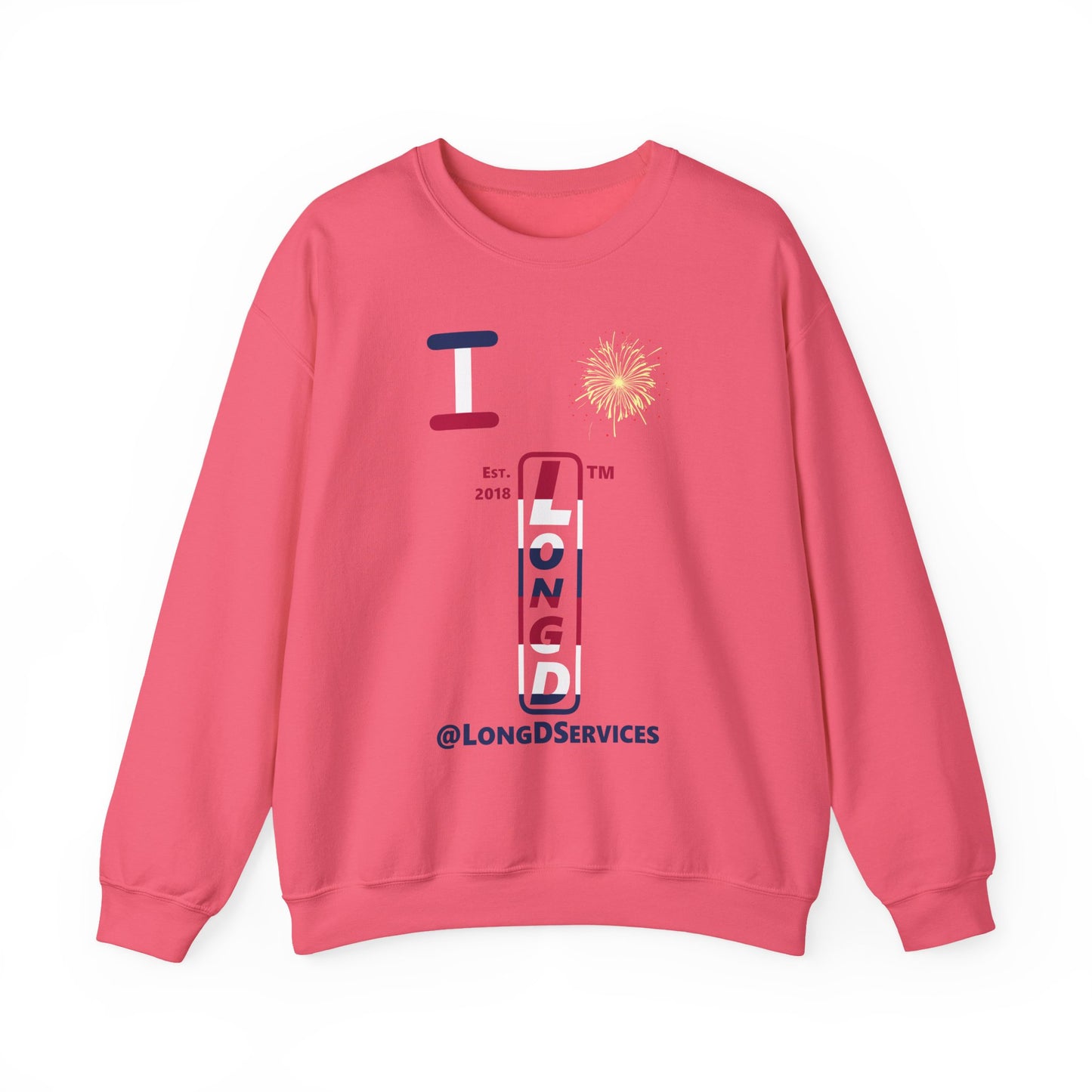 I Burst LongD positive horizontal 6-striped tag upright logo crewneck sweatshirt