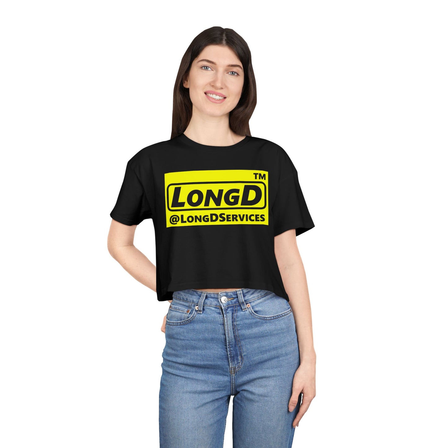 LongD Logo (Tag only negative alternate) Women's Crop Tee