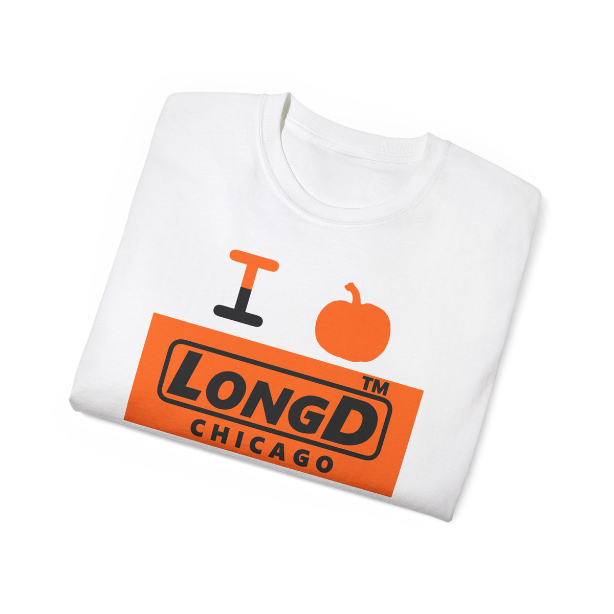 I pumpkin LongD Chicago logo positive black on negative orange cotton tee