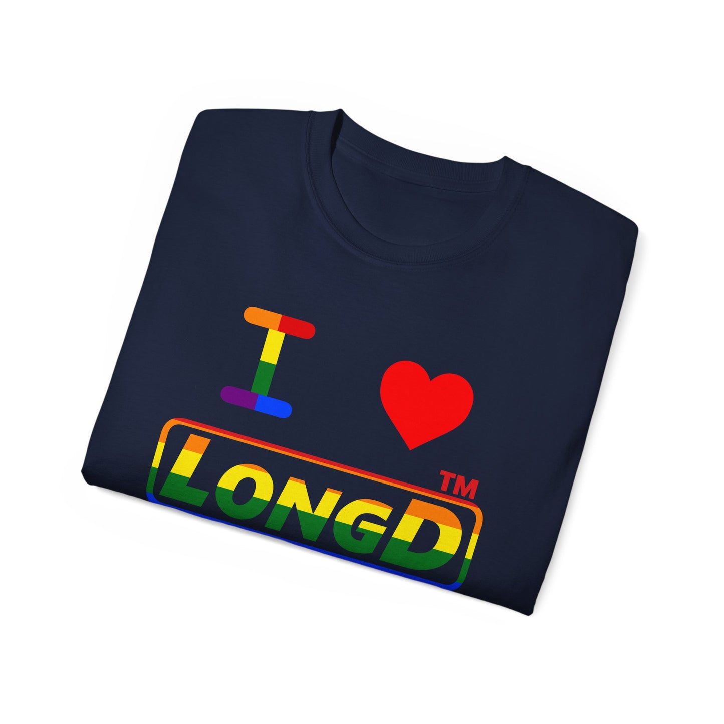 I Luv LongD positive horizontal striped Hyde Park logo cotton tee (Pride colors)
