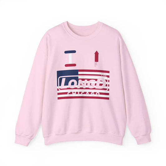 I firecracker LongD negative flag front-back Chicago logo crewneck sweatshirt