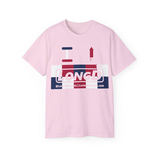 I firecracker LongD negative 2x5 tag-domain logo cotton tee