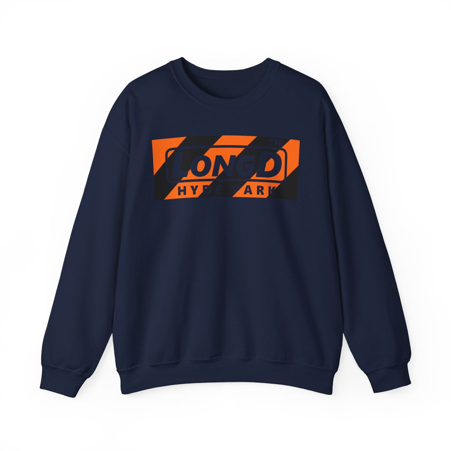 LongD Hyde Park negative diagonal 6-striped front-back logo (Halloween colors) crewneck sweatshirt
