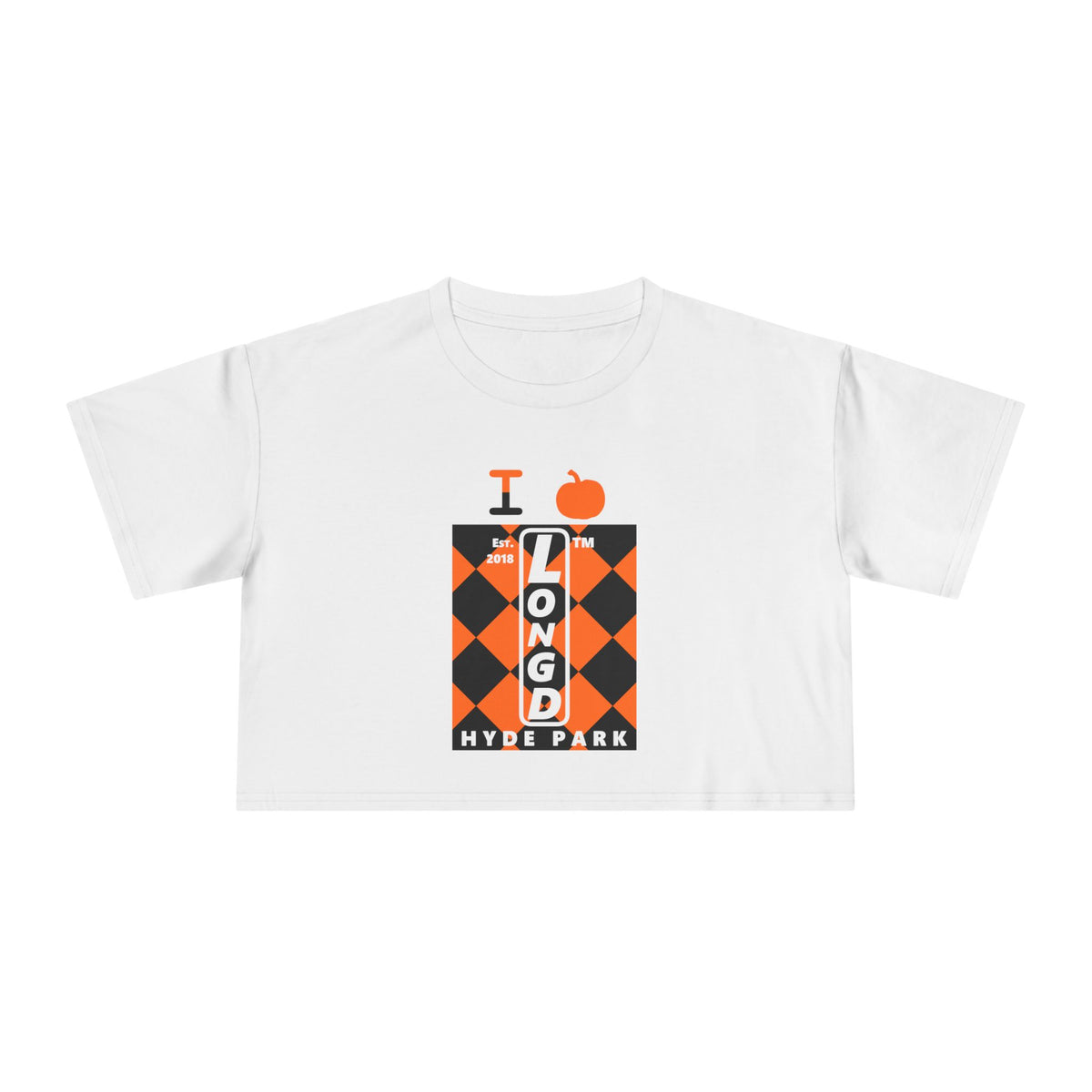 I pumpkin LongD Hyde Park negative upright argyle logo crop tee