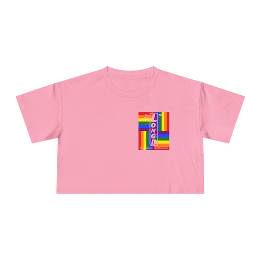 Negative windmill upright single-breasted tag-domain logo crop tee (Pride colors)