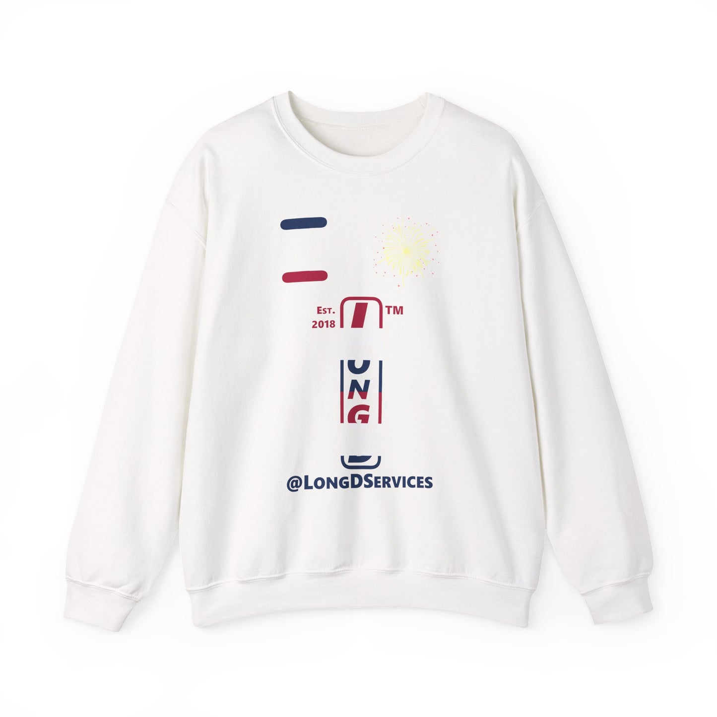 I Burst LongD positive horizontal 6-striped tag upright logo crewneck sweatshirt