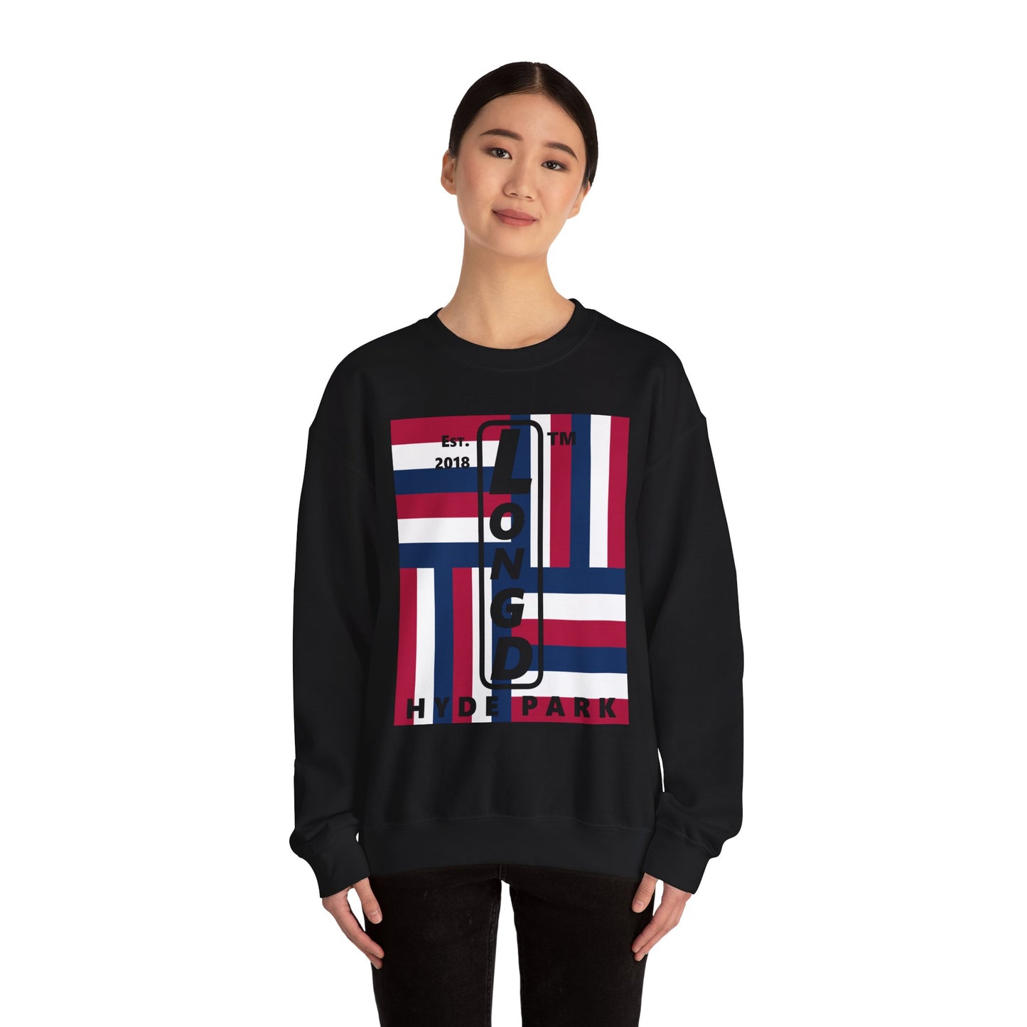 LongD negative windmill Hyde Park upright logo crewneck sweatshirt (patriotic colors)