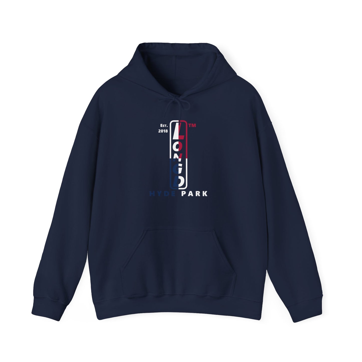 LongD® positive quarters upright Hyde Park logo hoodie (Patriotic colors)