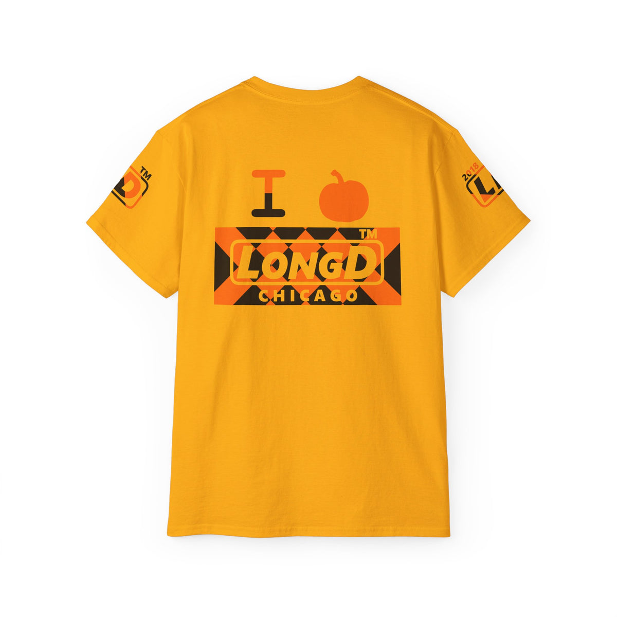 I pumpkin LongD Chicago negative stylized argyle 4-print logo cotton tee