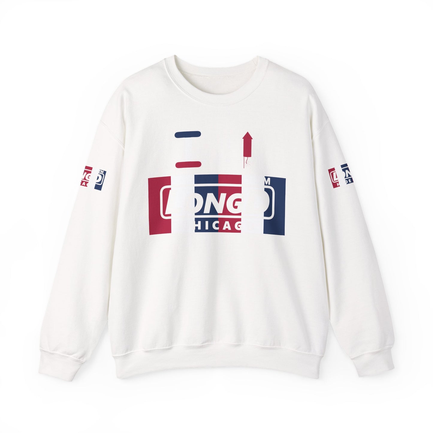 I firecracker LongD positive vertical 6-striped 4-print Chicago logo crewneck sweatshirt