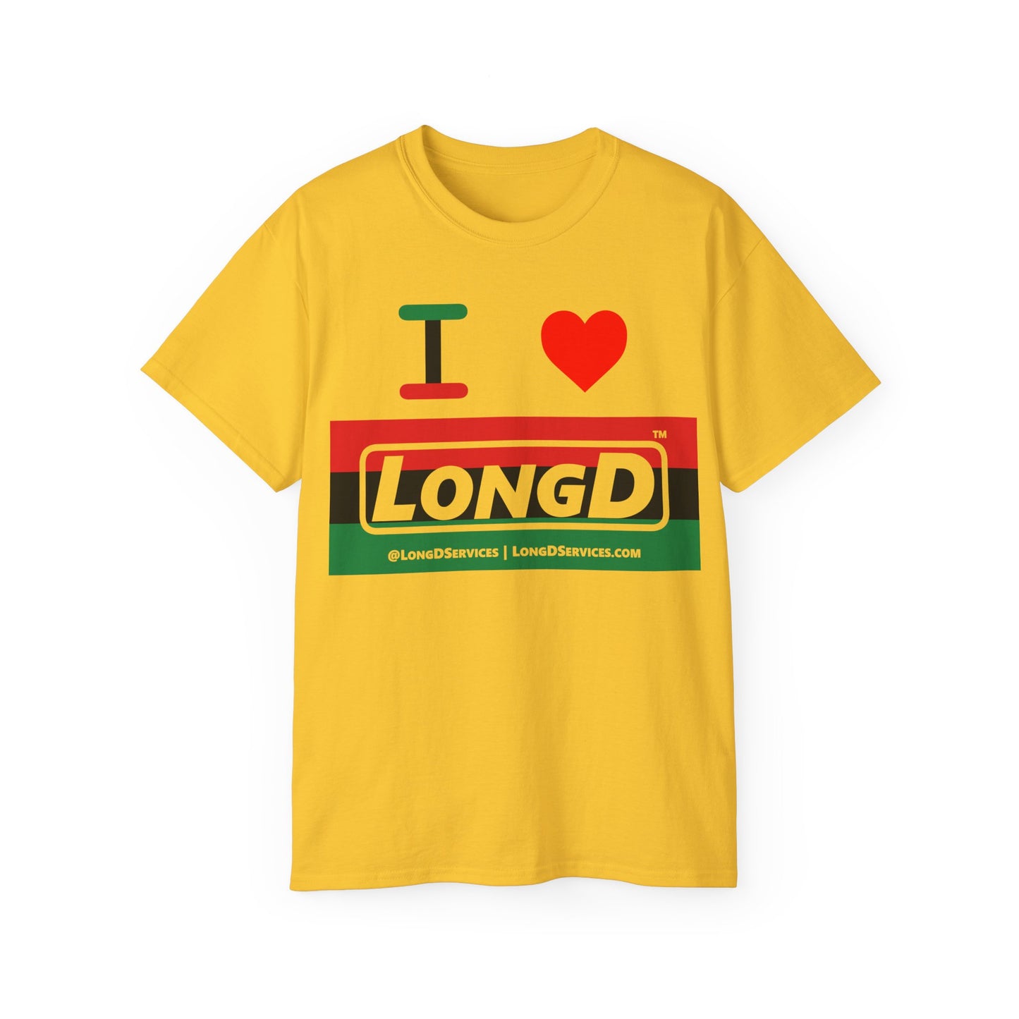 I Luv LongD® Logo Cotton Tee Juneteenth negative striped text