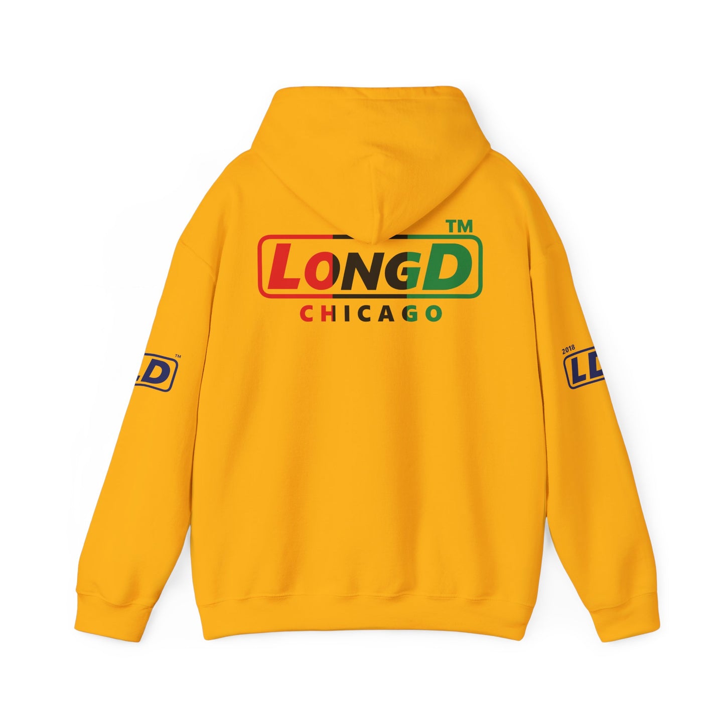 LongD® positive vertical 3-striped 4-print single-breasted Chicago logo Hoodie (Juneteenth colors)