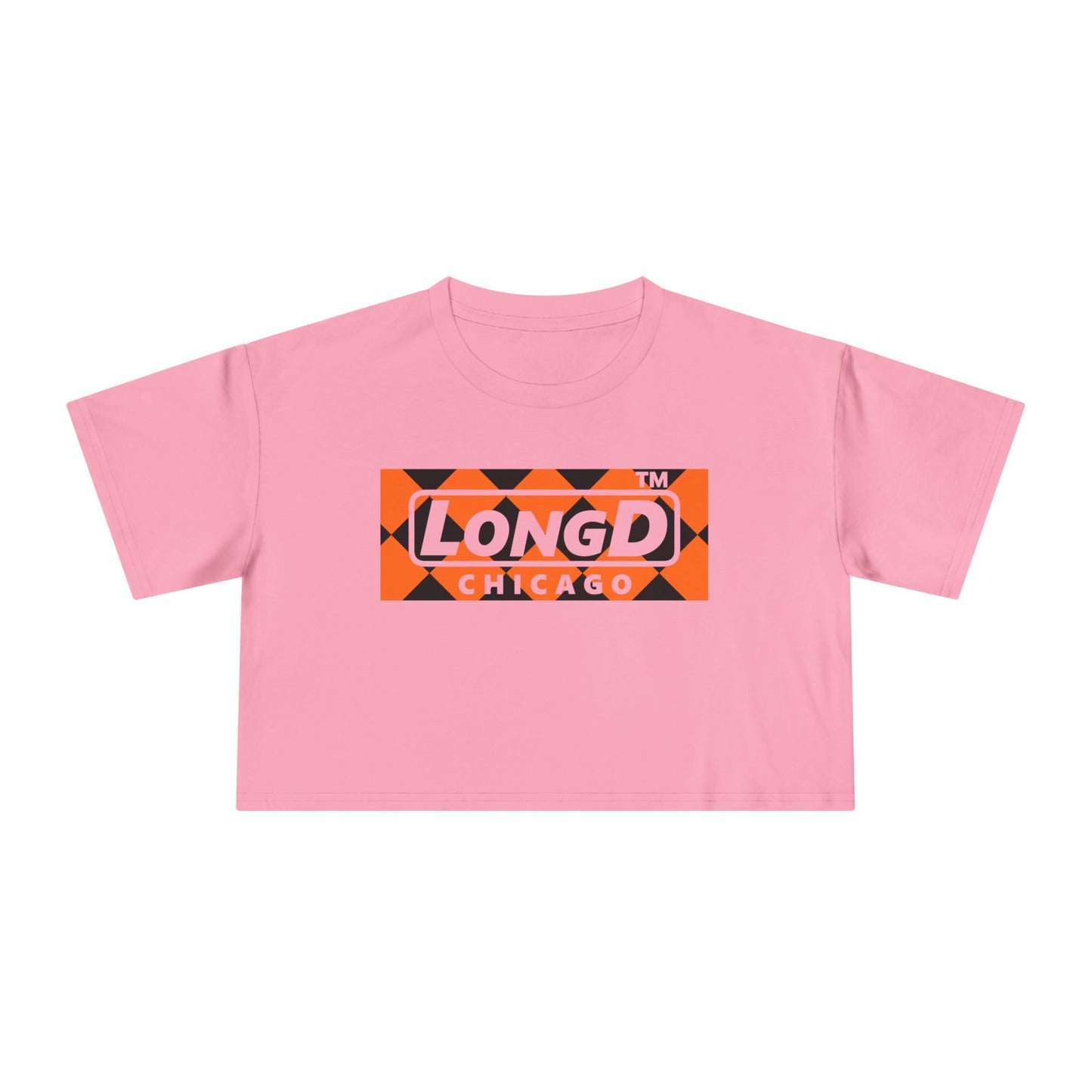 LongD Chicago negative argyle logo (Halloween colors) crop tee