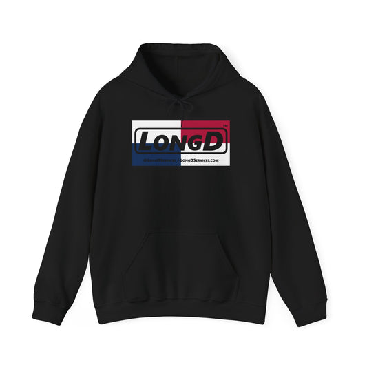 LongD® Logo Hoodie red, white and blue negative quarters