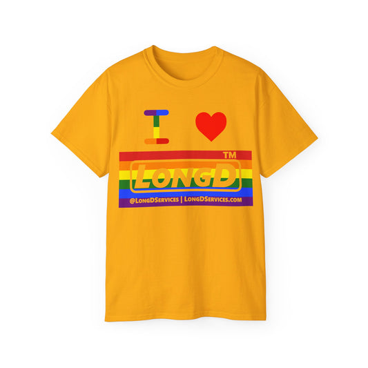I Luv LongD negative horizontal striped tag-domain logo cotton tee (Pride colors)