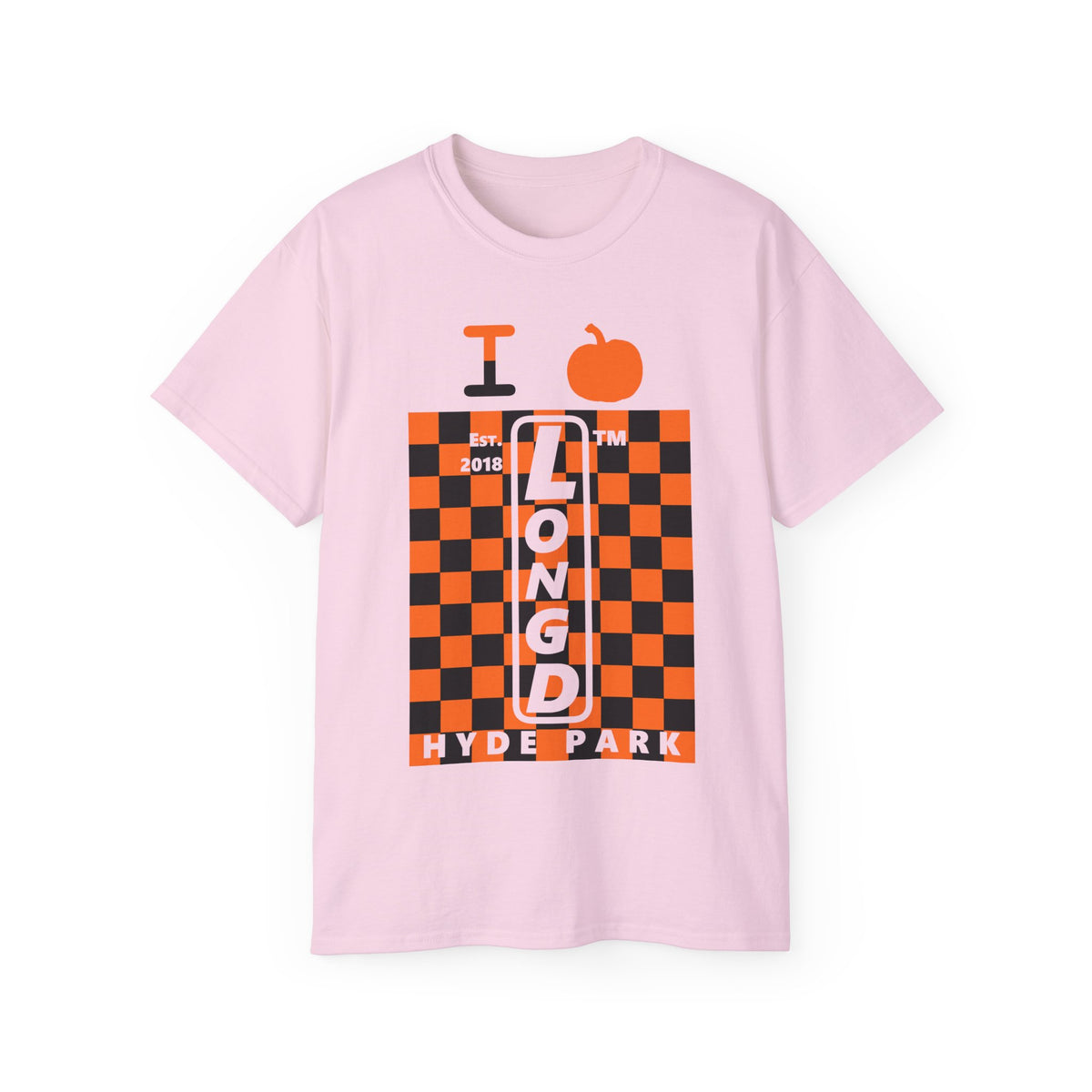 I pumpkin LongD Hyde Park negative upright checkered logo cotton tee