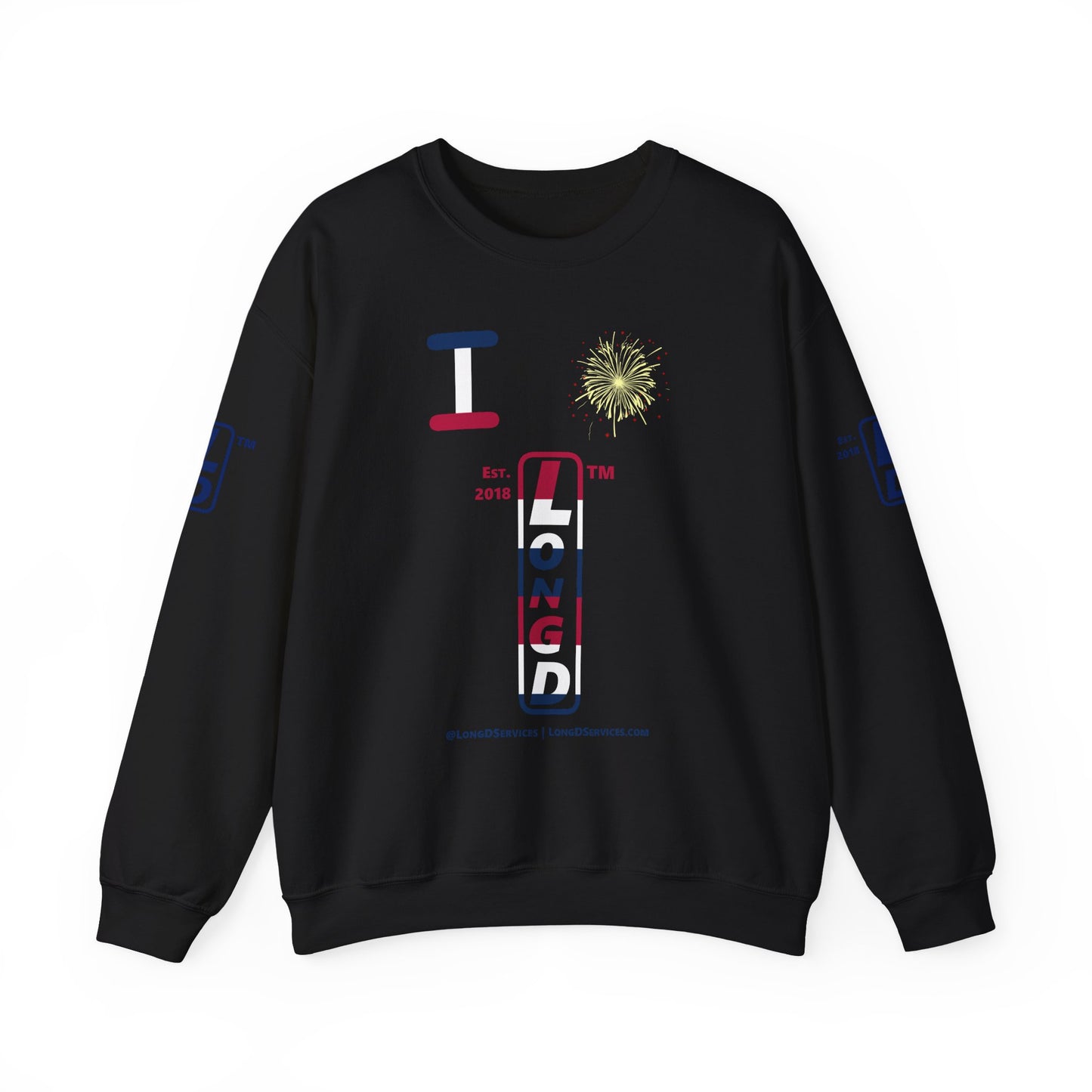 I Burst LongD positive horizontal 6-striped tag-domain upright 4-print logo crewneck sweatshirt