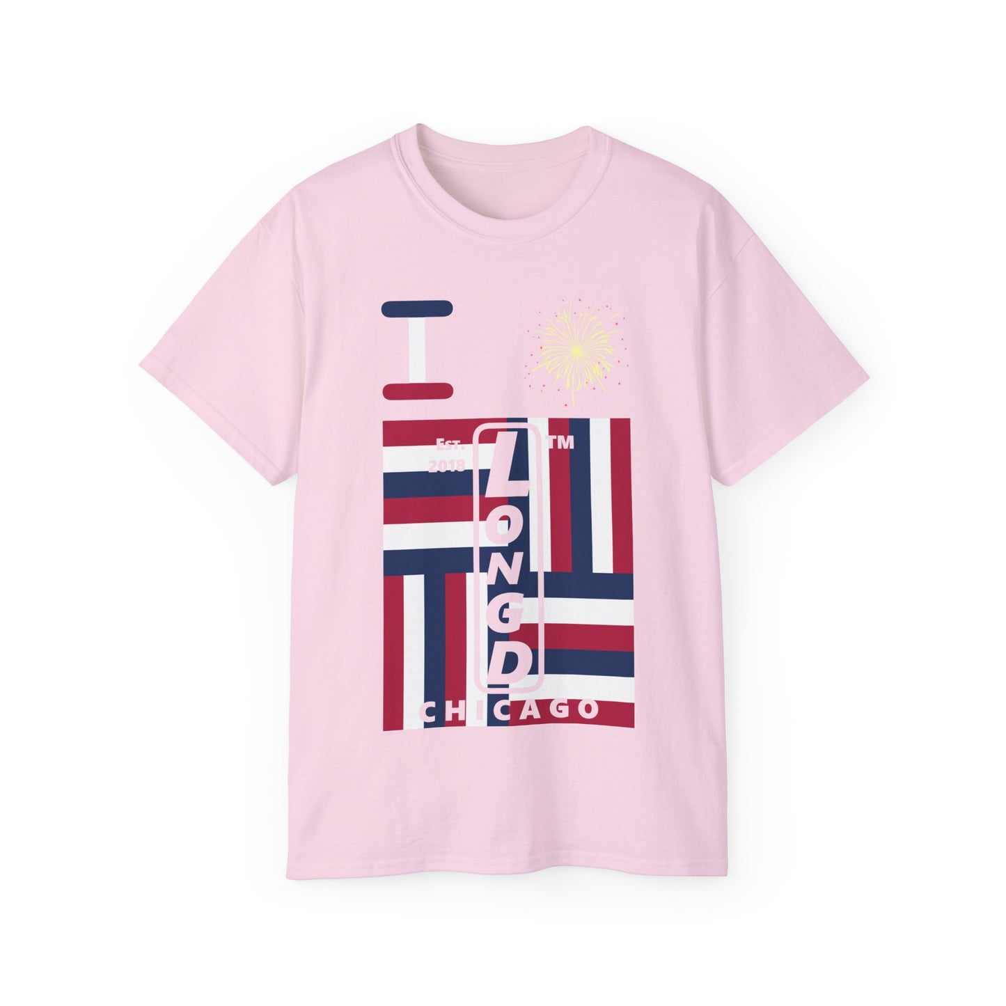 I Burst LongD cotton tee negative windmill Chicago upright logo (Patriotic colors)