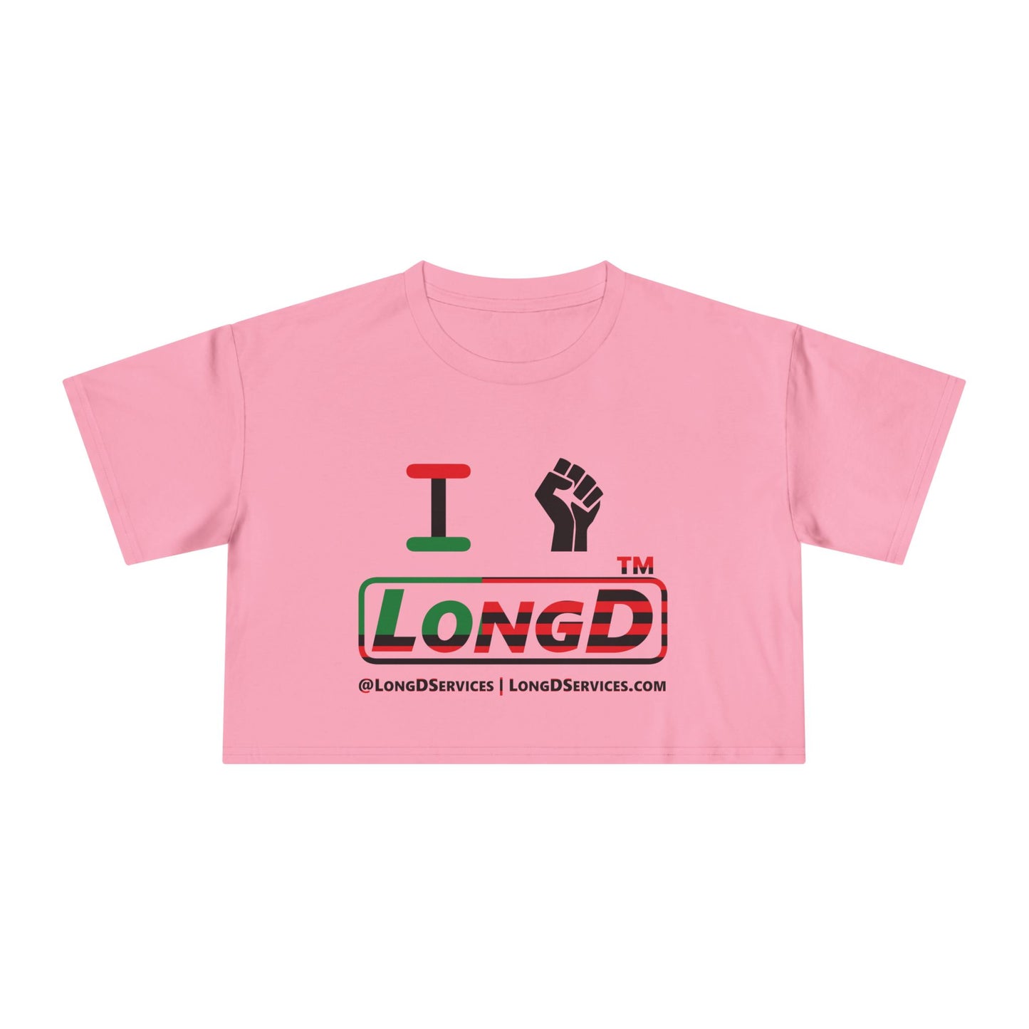 I fist LongD positive flag tag-domain logo crop tee